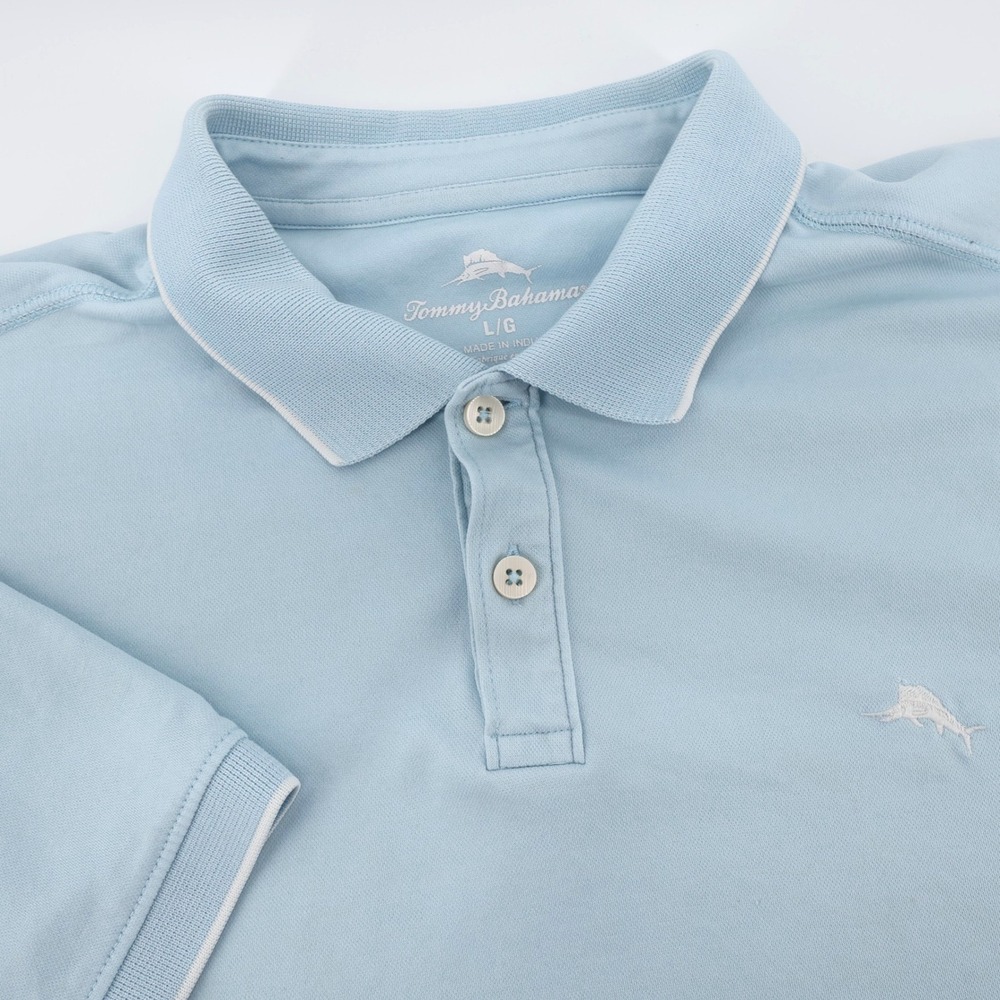 Tommy Bahama Piqué Short Sleeve Polo Shirt Light Blue Mens Large -‎ Flaws